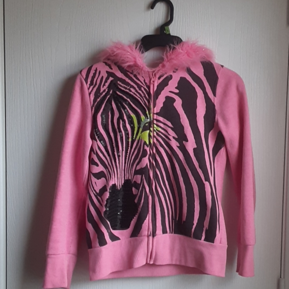 Piper Girls Faux Fur-Trimmed Hoodie Jacket-Zebra